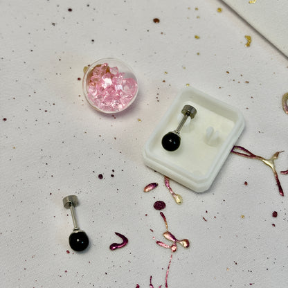 Aros Acero Quirúrgico Plateado Perla Negra 5MM - Tope Tornillo