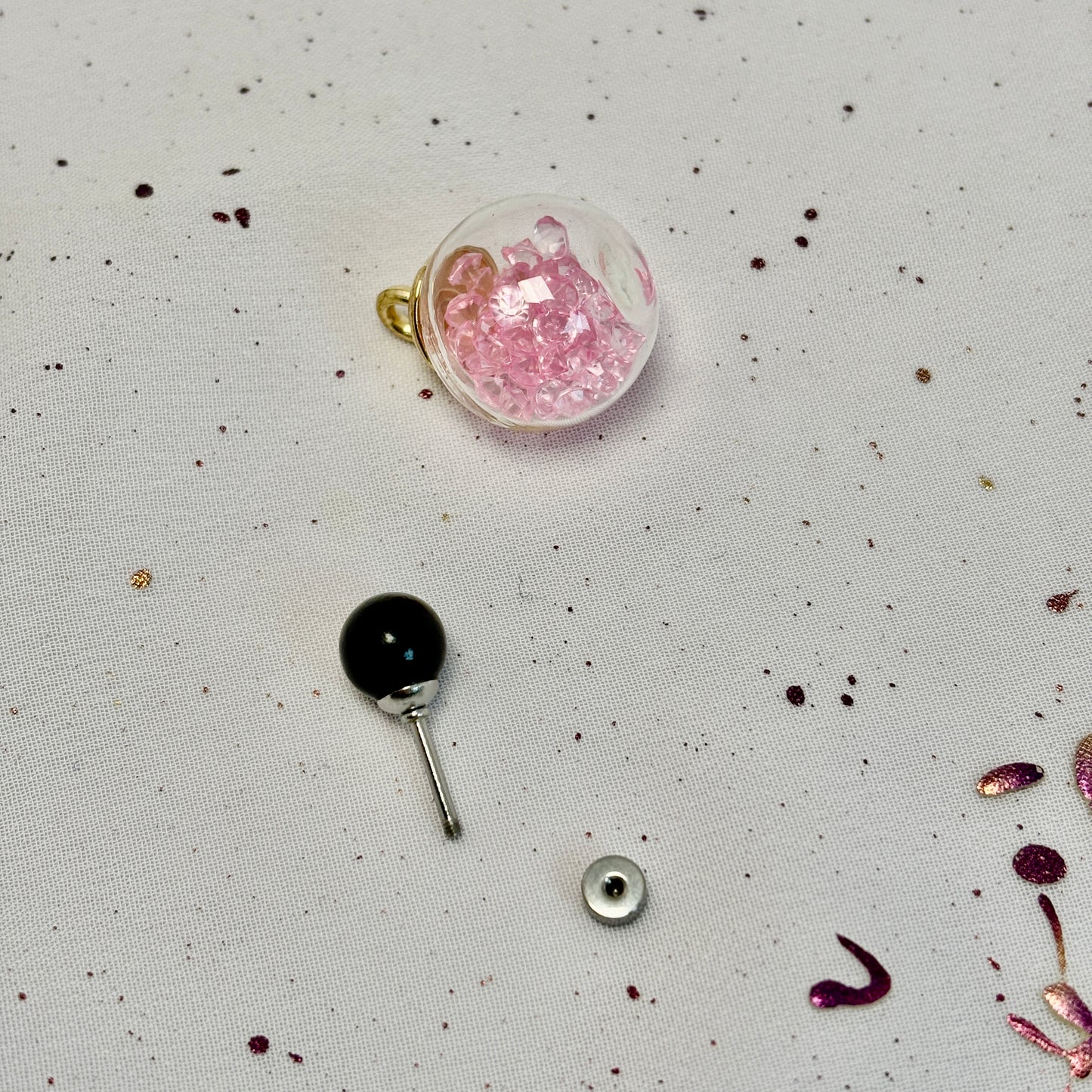 Aros Acero Quirúrgico Plateado Perla Negra 7MM - Tope Tornillo