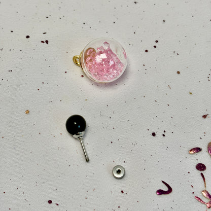 Aros Acero Quirúrgico Plateado Perla Negra 7MM - Tope Tornillo