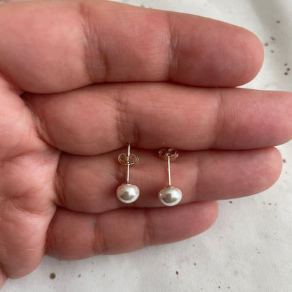 Aros Plata 925 Perla Achatada 6MM