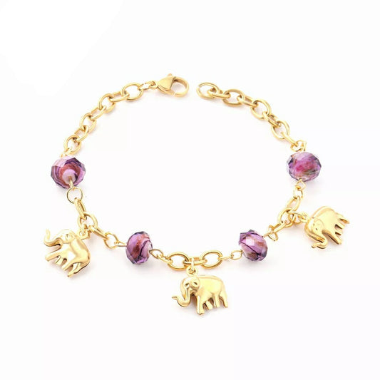 Pulsera Acero Quirúrgico Dorada Elefantes