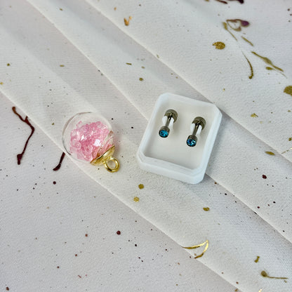 Mini Aros Acero Quirúrgico Plateado Circón Azul 3MM - Tope Tornillo