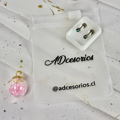 Mini Aros Acero Quirúrgico Plateado Circón Azul 3MM - Tope Tornillo