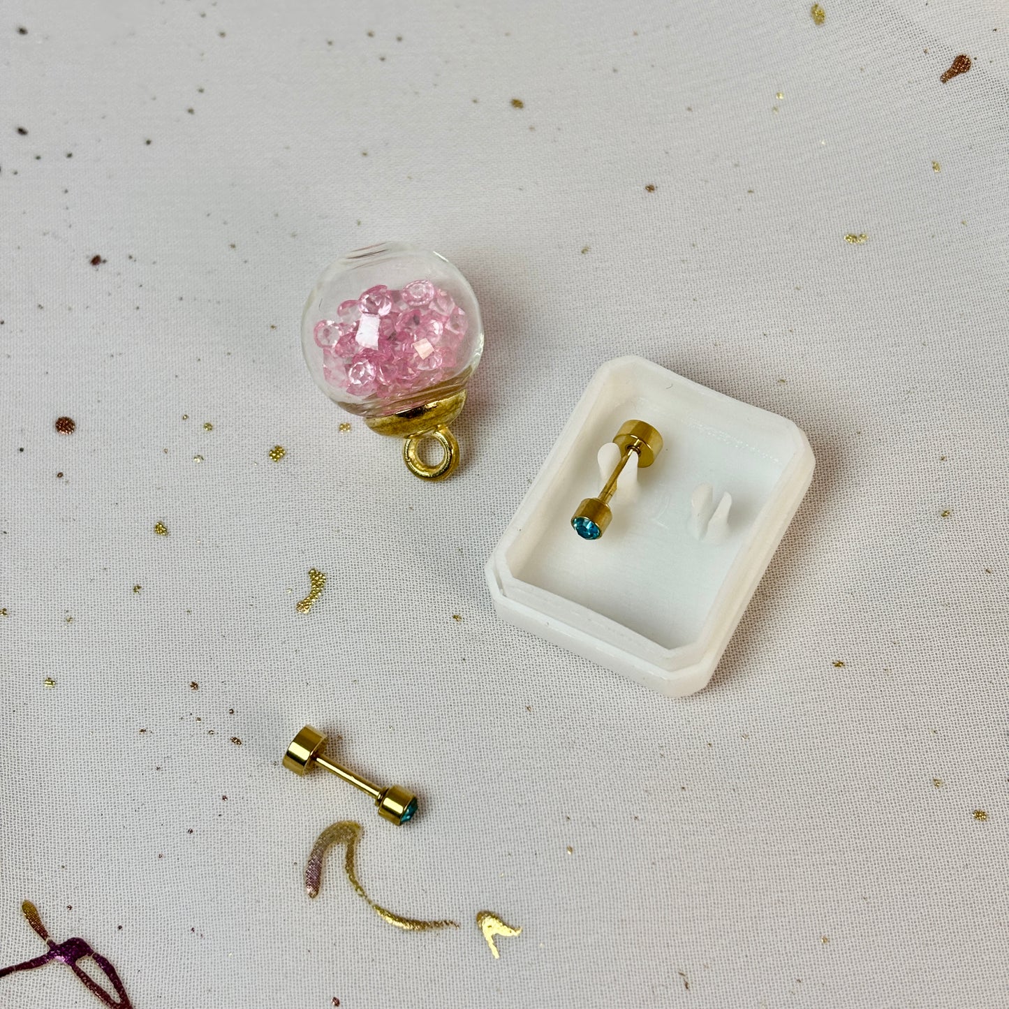 Mini Aros Acero Quirúrgico Dorado Circón Azul 3MM - Tope Tornillo