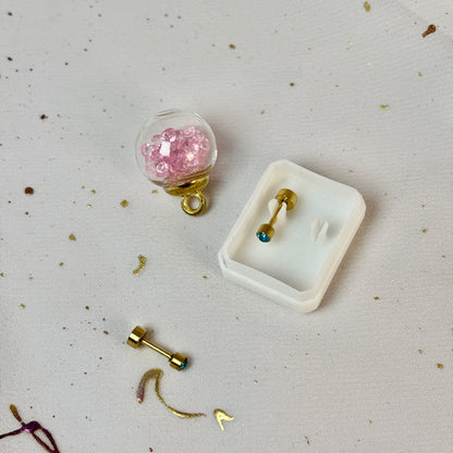 Mini Aros Acero Quirúrgico Dorado Circón Azul 3MM - Tope Tornillo