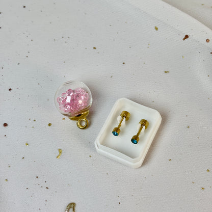 Mini Aros Acero Quirúrgico Dorado Circón Azul 3MM - Tope Tornillo