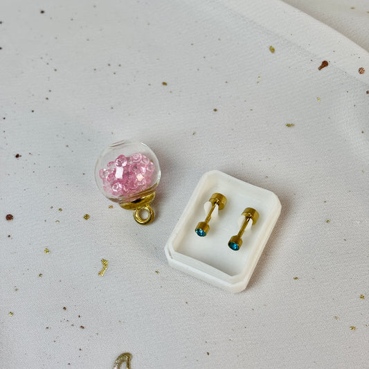 Mini Aros Acero Quirúrgico Dorado Circón Azul 3MM - Tope Tornillo