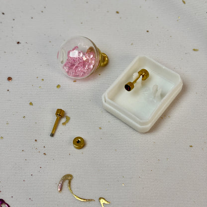 Mini Aros Acero Quirúrgico Dorado Circón Burdeo 3MM - Tope Tornillo