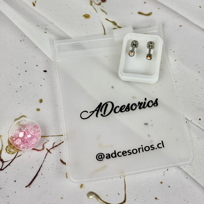 Mini Aros Acero Quirúrgico Plateado Tornasol 3MM - Tope Tornillo