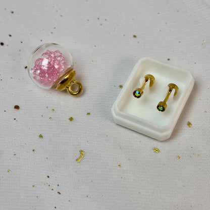 Mini Aros Acero Quirúrgico Dorado Circón Tornasol 3MM - Tope Tornillo