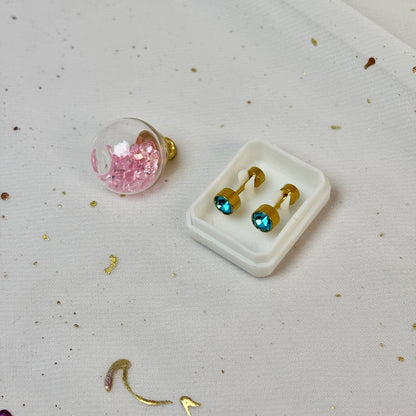 Mini Aros Acero Quirúrgico Dorado Circón Azul 5MM - Tope Tornillo