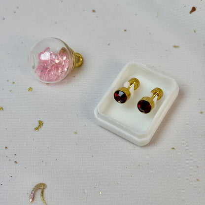 Mini Aros Acero Quirúrgico Dorado Circón Burdeo 5MM - Tope Tornillo