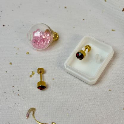 Mini Aros Acero Quirúrgico Dorado Circón Burdeo 5MM - Tope Tornillo