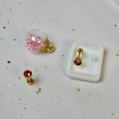 Mini Aros Acero Quirúrgico Dorado Circón Rosa 5MM - Tope Tornillo