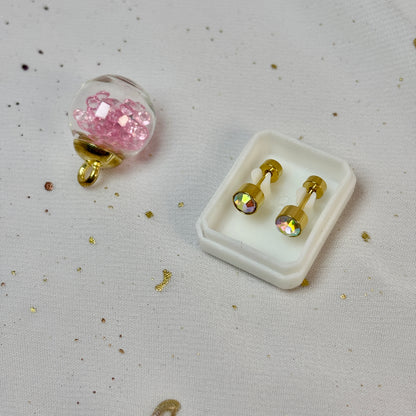 Mini Aros Acero Quirúrgico Dorado Circón Tornasol 5MM - Tope Tornillo