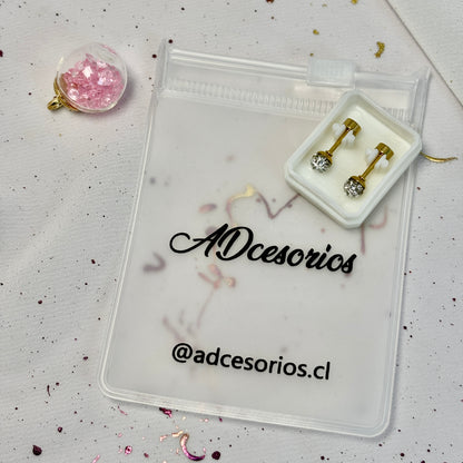 Mini Aros Acero Quirúrgico Dorado Esfera Circón 4MM - Tope Tornillo