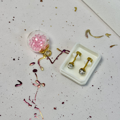 Mini Aros Acero Quirúrgico Dorado Esfera Circón 4MM - Tope Tornillo