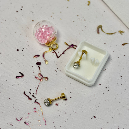 Mini Aros Acero Quirúrgico Dorado Esfera Circón 4MM - Tope Tornillo