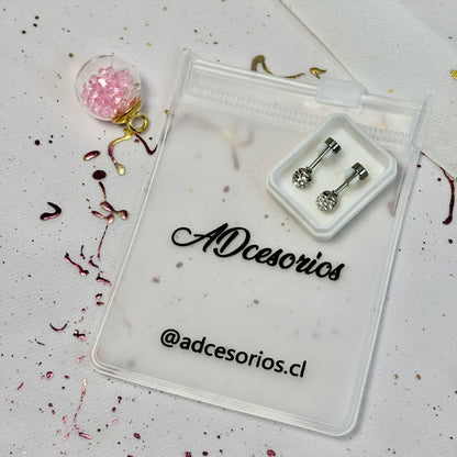 Mini Aros Acero Quirúrgico Plateado Esfera Circón 4MM - Tope Tornillo