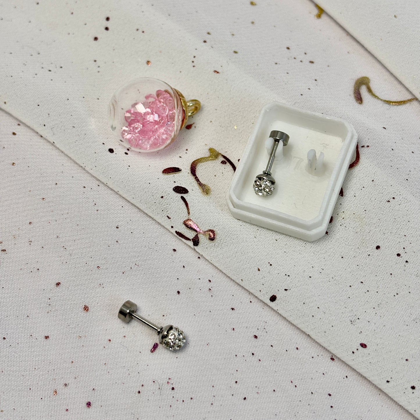 Mini Aros Acero Quirúrgico Plateado Esfera Circón 4MM - Tope Tornillo