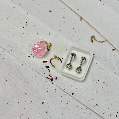 Mini Aros Acero Quirúrgico Plateado Esfera Circón 4MM - Tope Tornillo