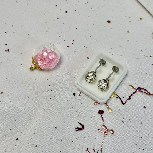 Mini Aros Acero Quirúrgico Plateado Esfera Circón 6MM - Tope Tornillo