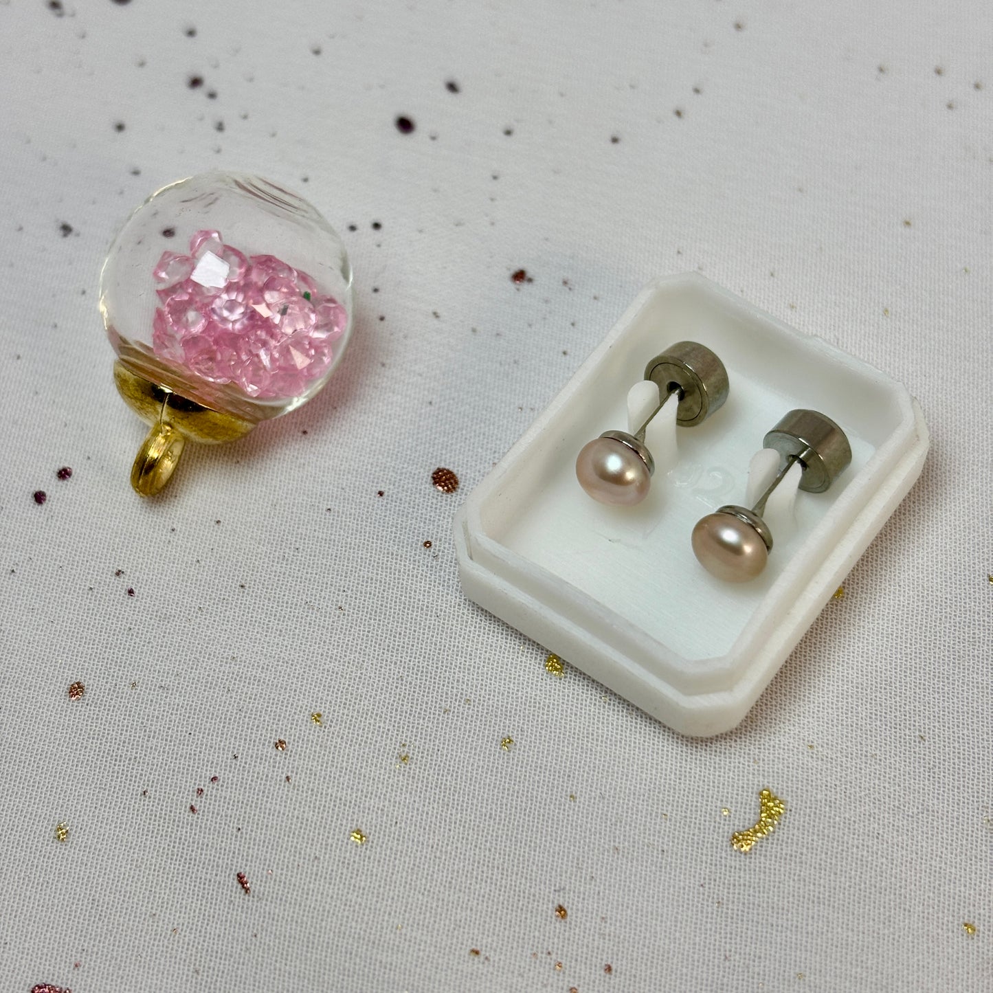 Mini Aros Acero Quirúrgico Perla Rosa - Tope Presión Abridor