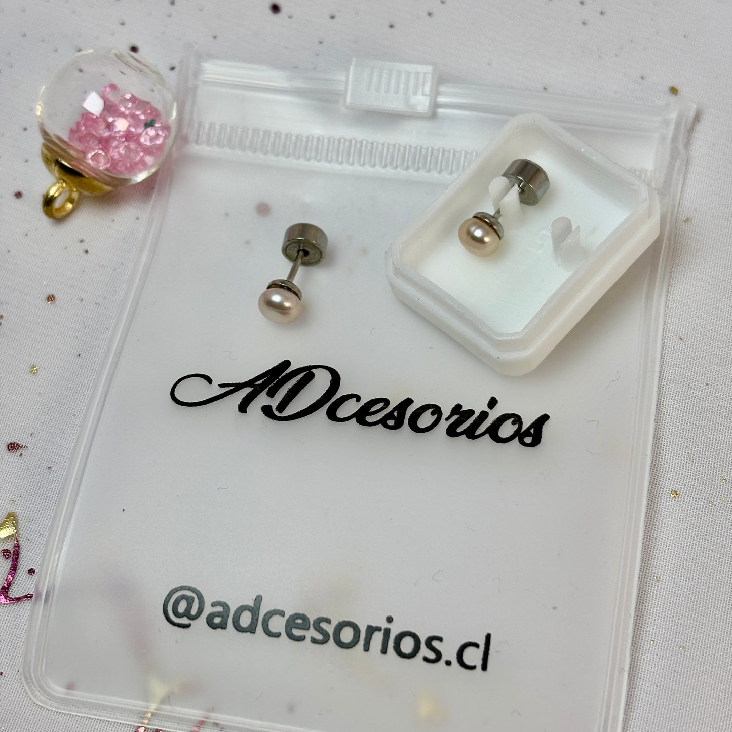 Mini Aros Acero Quirúrgico Perla Nude  - Tope Presión Abridor