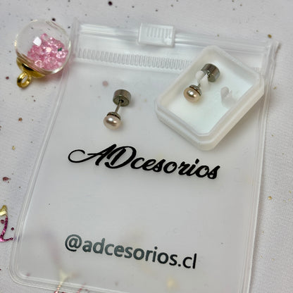 Mini Aros Acero Quirúrgico Perla Nude  - Tope Presión Abridor