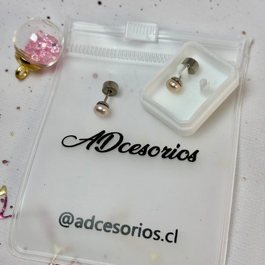 Mini Aros Acero Quirúrgico Perla Nude  - Tope Presión Abridor