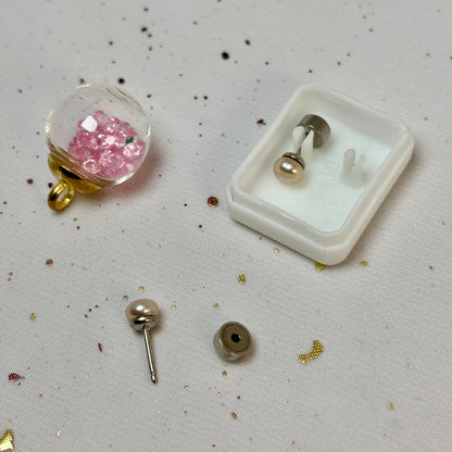 Mini Aros Acero Quirúrgico Perla Nude  - Tope Presión Abridor