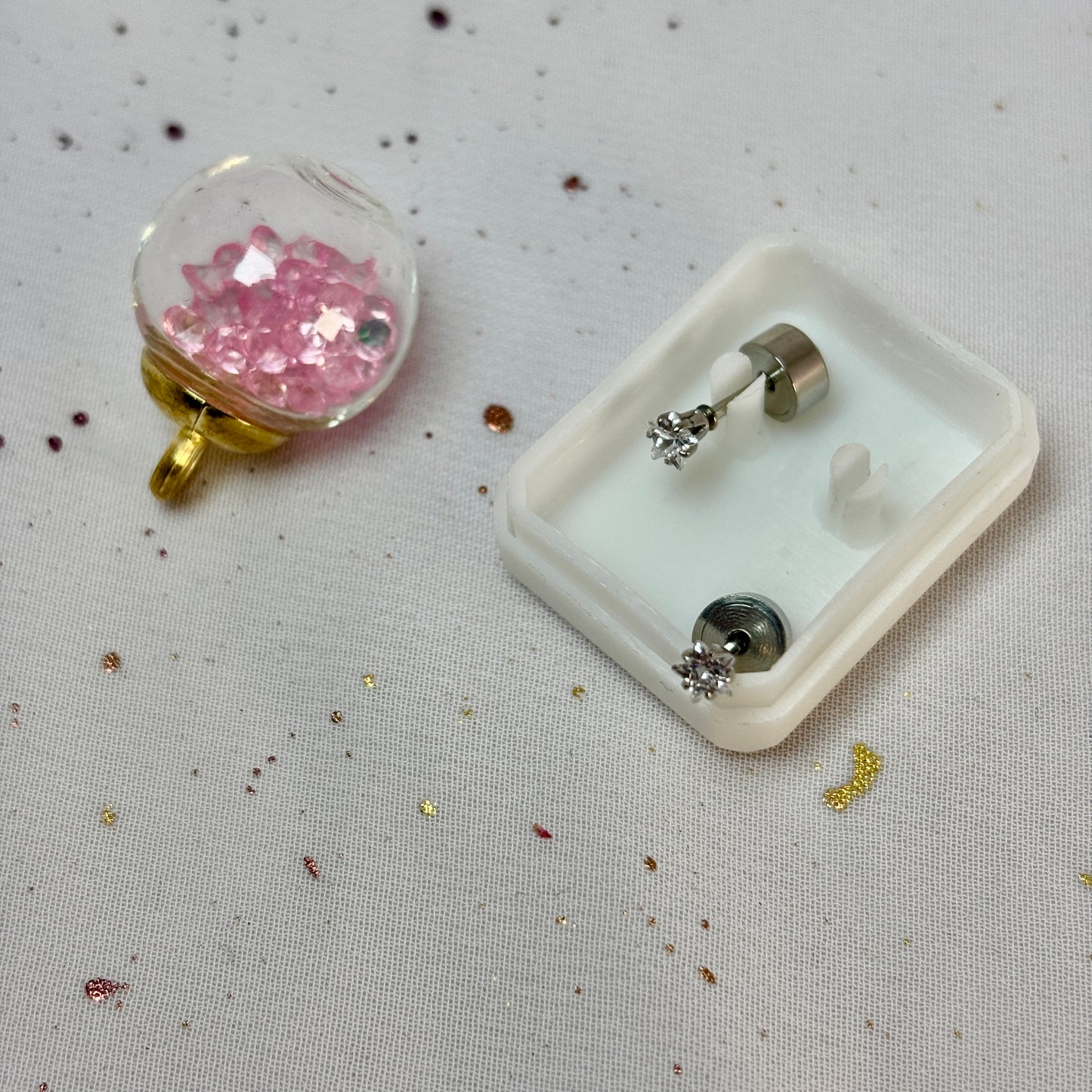 Mini Aros Acero Quirúrgico Plateado Corona Circón 3MM - Tope Presión Abridor