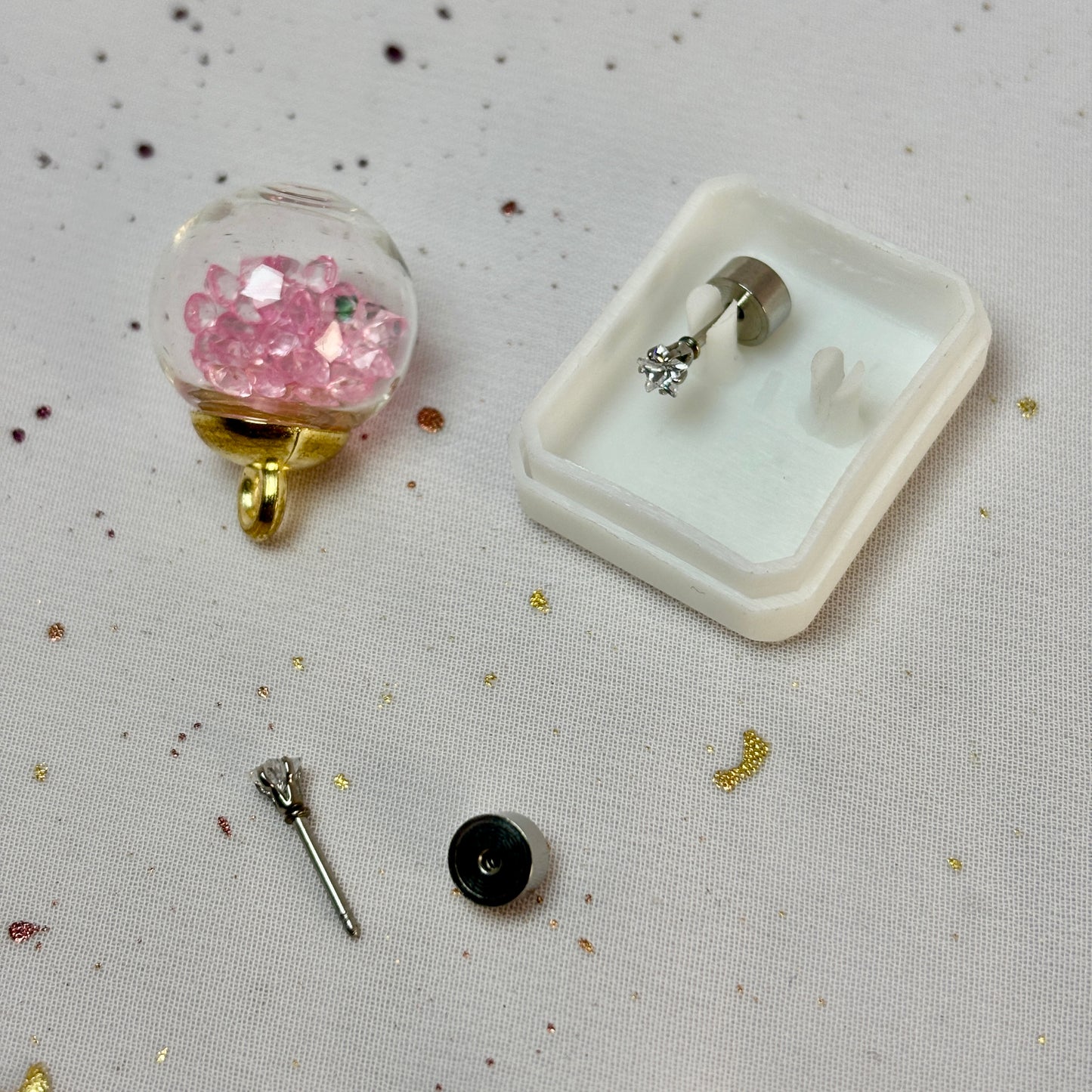 Mini Aros Acero Quirúrgico Plateado Corona Circón 3MM - Tope Presión Abridor