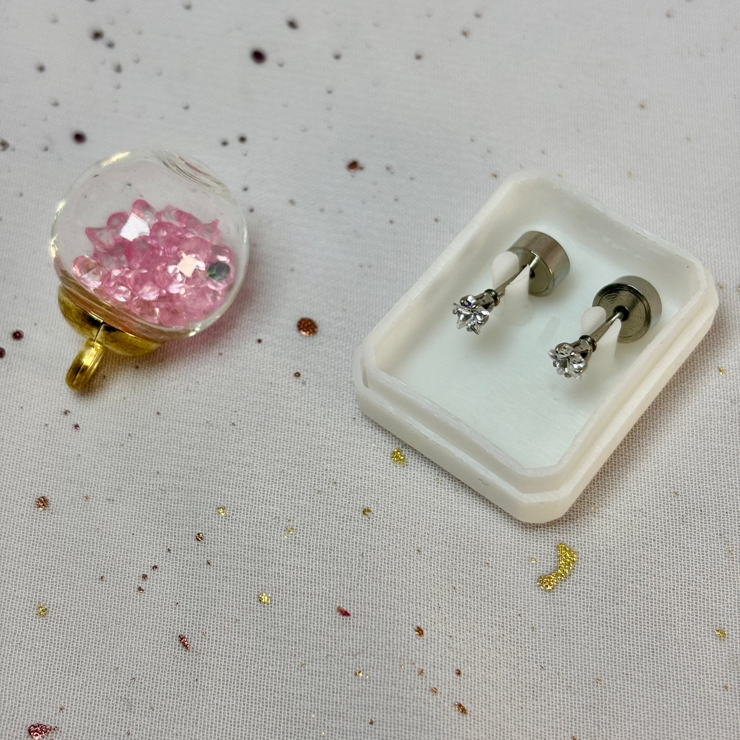 Mini Aros Acero Quirúrgico Plateado Corona Circón 3MM - Tope Presión Abridor