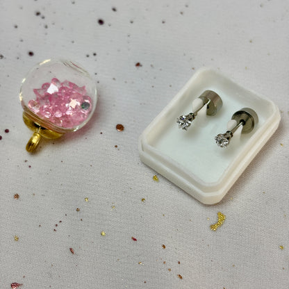 Mini Aros Acero Quirúrgico Plateado Corona Circón 3MM - Tope Presión Abridor