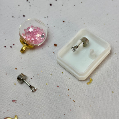 Mini Aros Acero Quirúrgico Plateado Corona Circón 3MM - Tope Presión Abridor