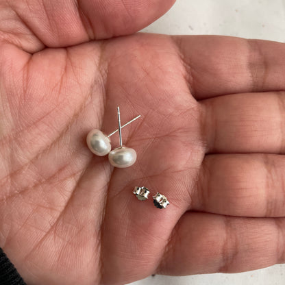 Aros Plata 925 Perla Achatada 8MM