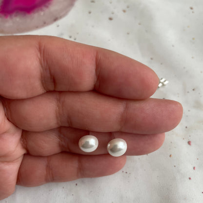 Aros Plata 925 Perla Achatada 8MM