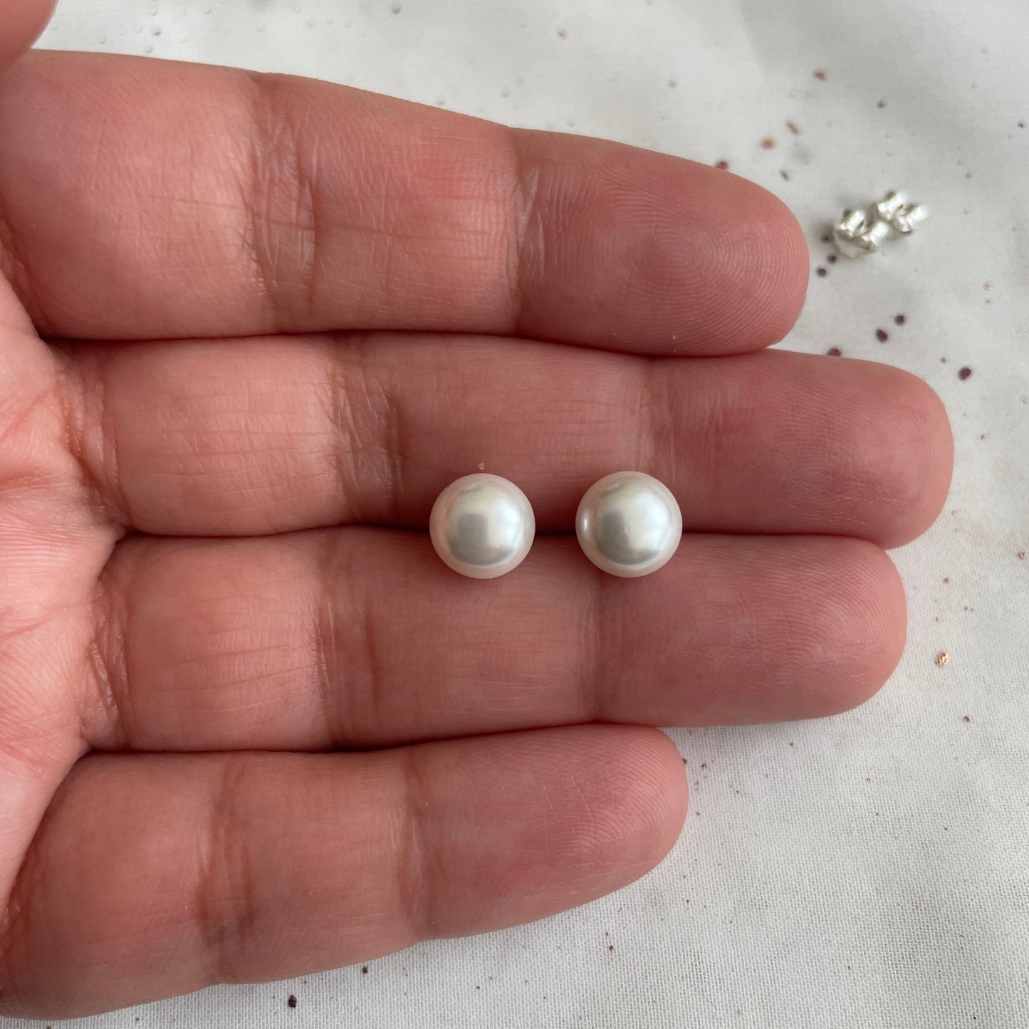 Aros Plata 925 Perla Achatada 8MM