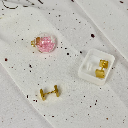 Mini Aros Acero Quirúrgico Doble Cuadrado Dorado - Tope Tornillo