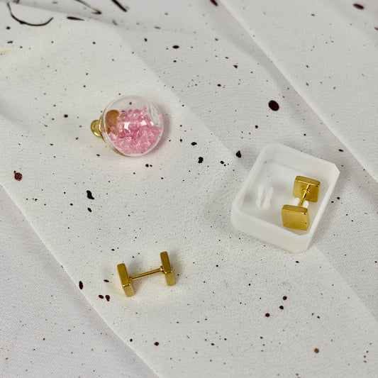 Mini Aros Acero Quirúrgico Doble Cuadrado Dorado - Tope Tornillo