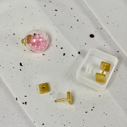 Mini Aros Acero Quirúrgico Doble Cuadrado Dorado - Tope Tornillo