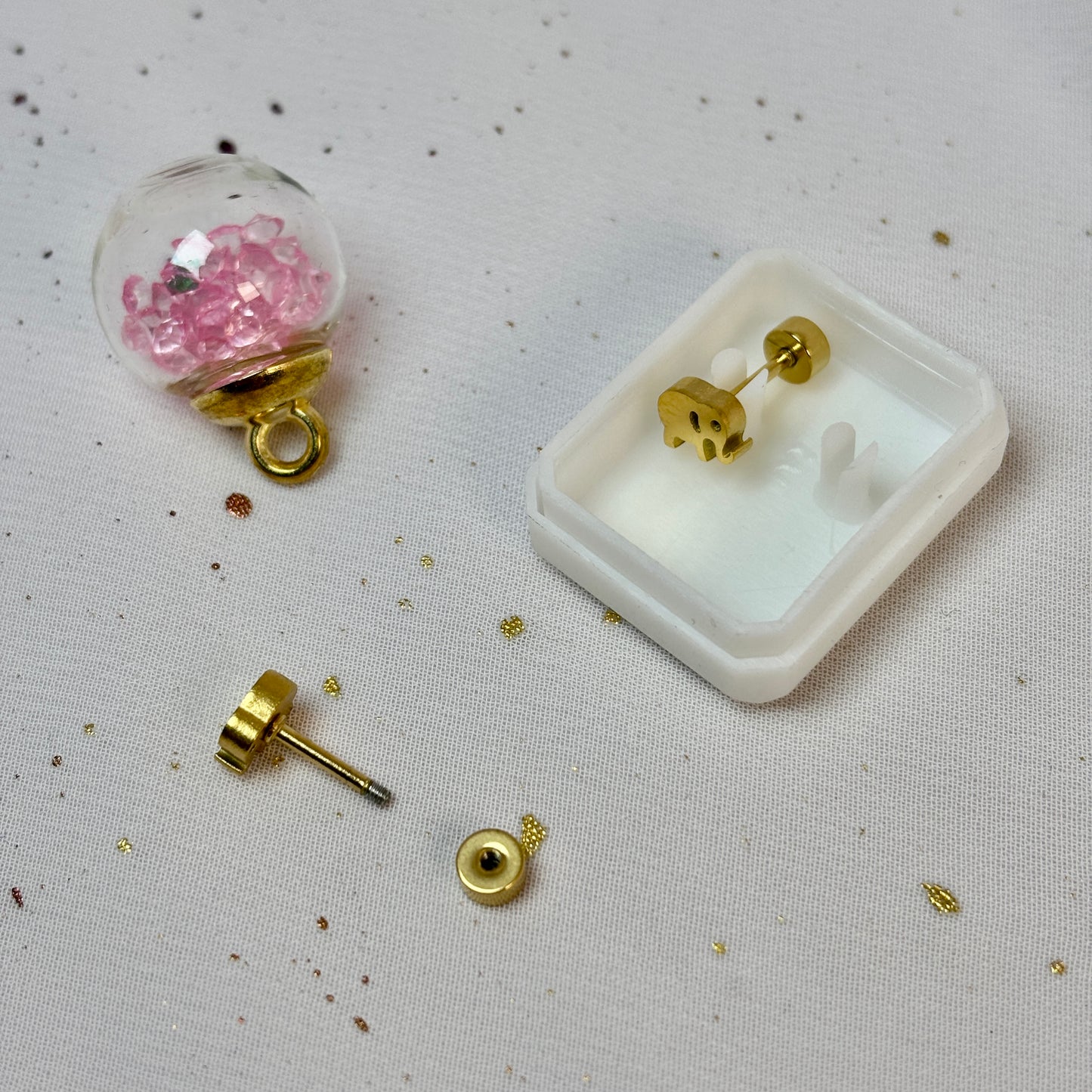 Mini Aros Acero Quirúrgico Dorado Elefante - Tope Tornillo