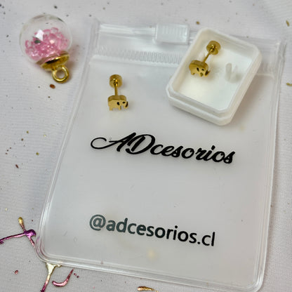 Mini Aros Acero Quirúrgico Dorado Elefante - Tope Tornillo
