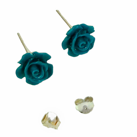 Aros Plata 925 Flor Rosa Verde