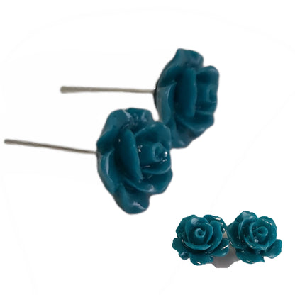 Aros Plata 925 Flor Rosa Verde