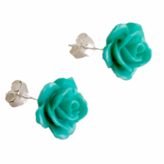Aros Plata 925 Flor Rosa Turquesa
