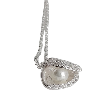 Collar Plata 925 Almeja Perla Circón