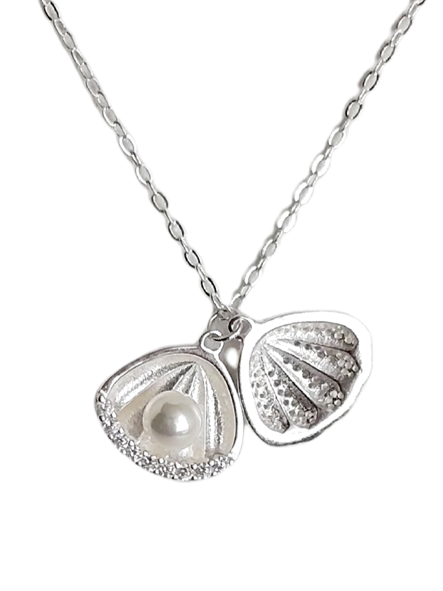 Collar Plata 925 Almeja Perla Circón