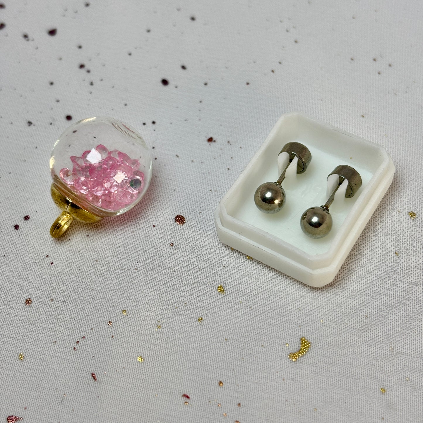 Mini Aros Acero Quirúrgico Plateado Esfera 5MM - Tope Presión Abridor